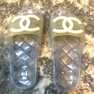 Chanel jelly logo slides clear